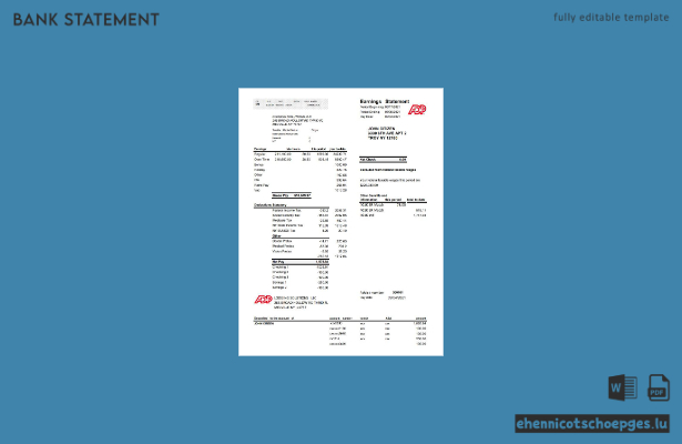 USA ADP Unternehmensgewinnabrechnung Excel-Beispielvorschau
